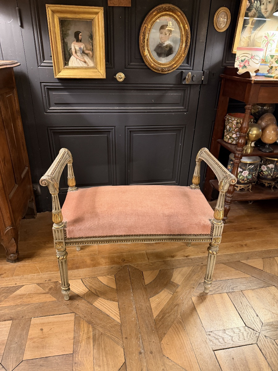 Petite banquette en bois peint de style Louis XVI-photo-2
