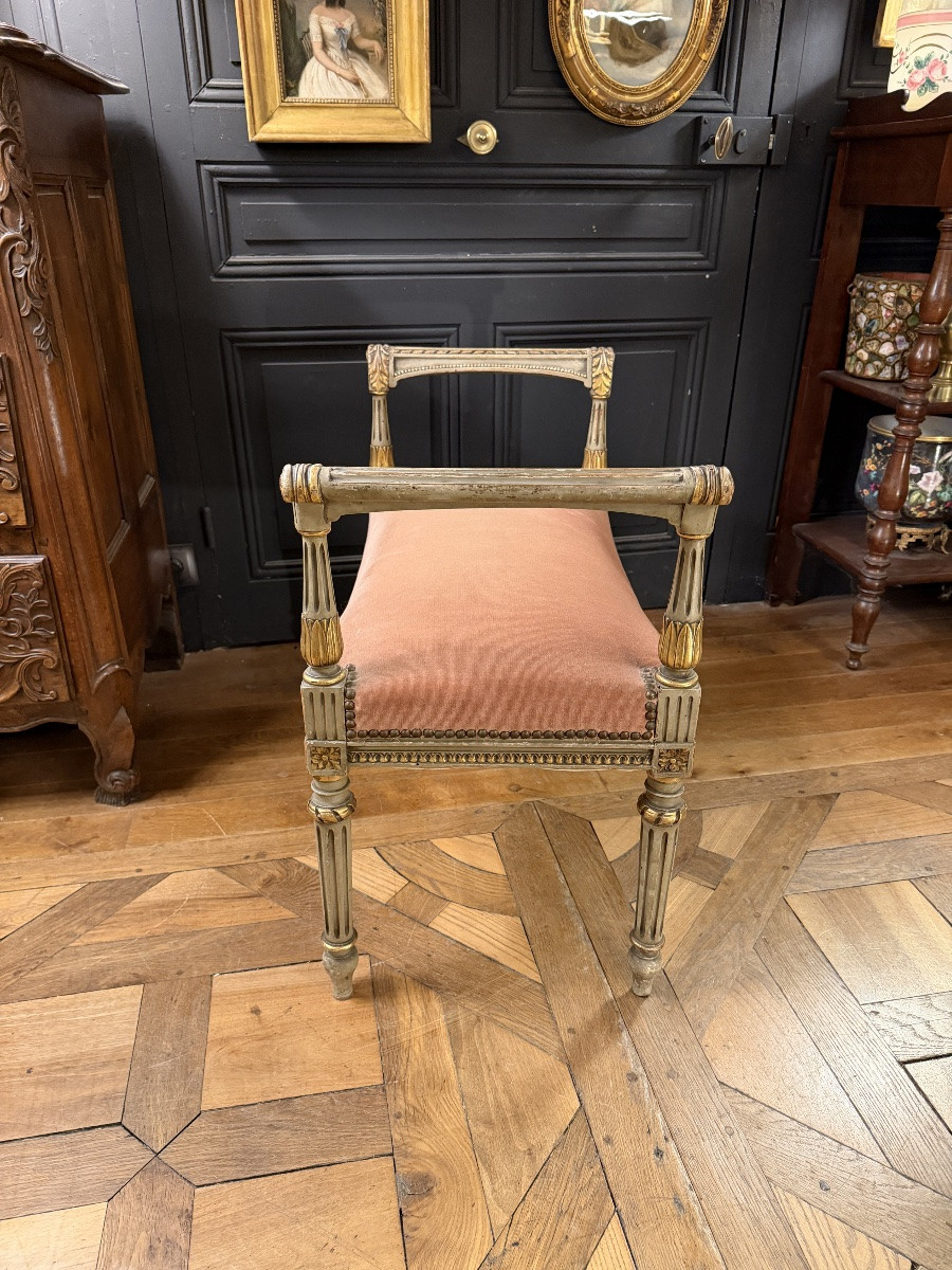 Petite banquette en bois peint de style Louis XVI-photo-3