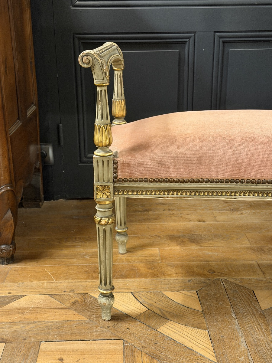Petite banquette en bois peint de style Louis XVI-photo-2
