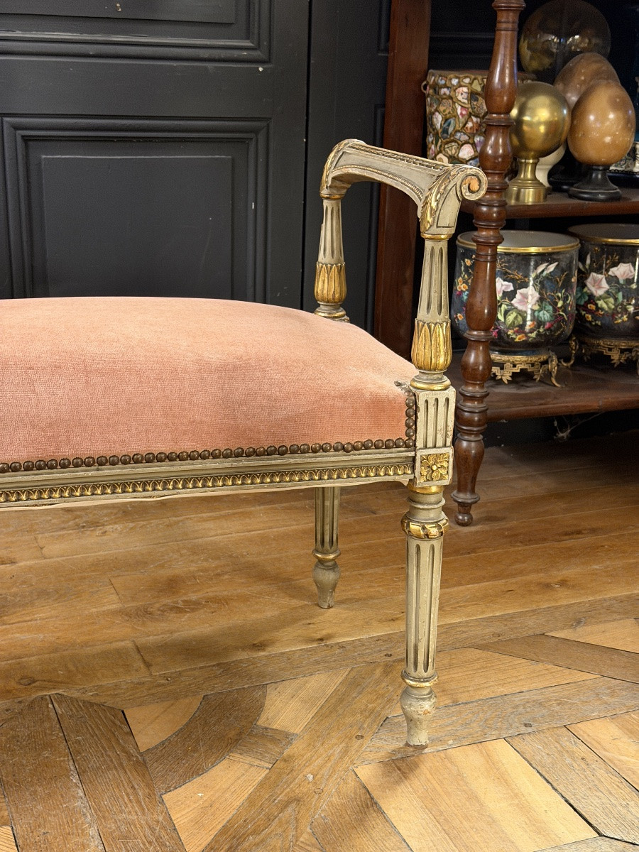 Petite banquette en bois peint de style Louis XVI-photo-3