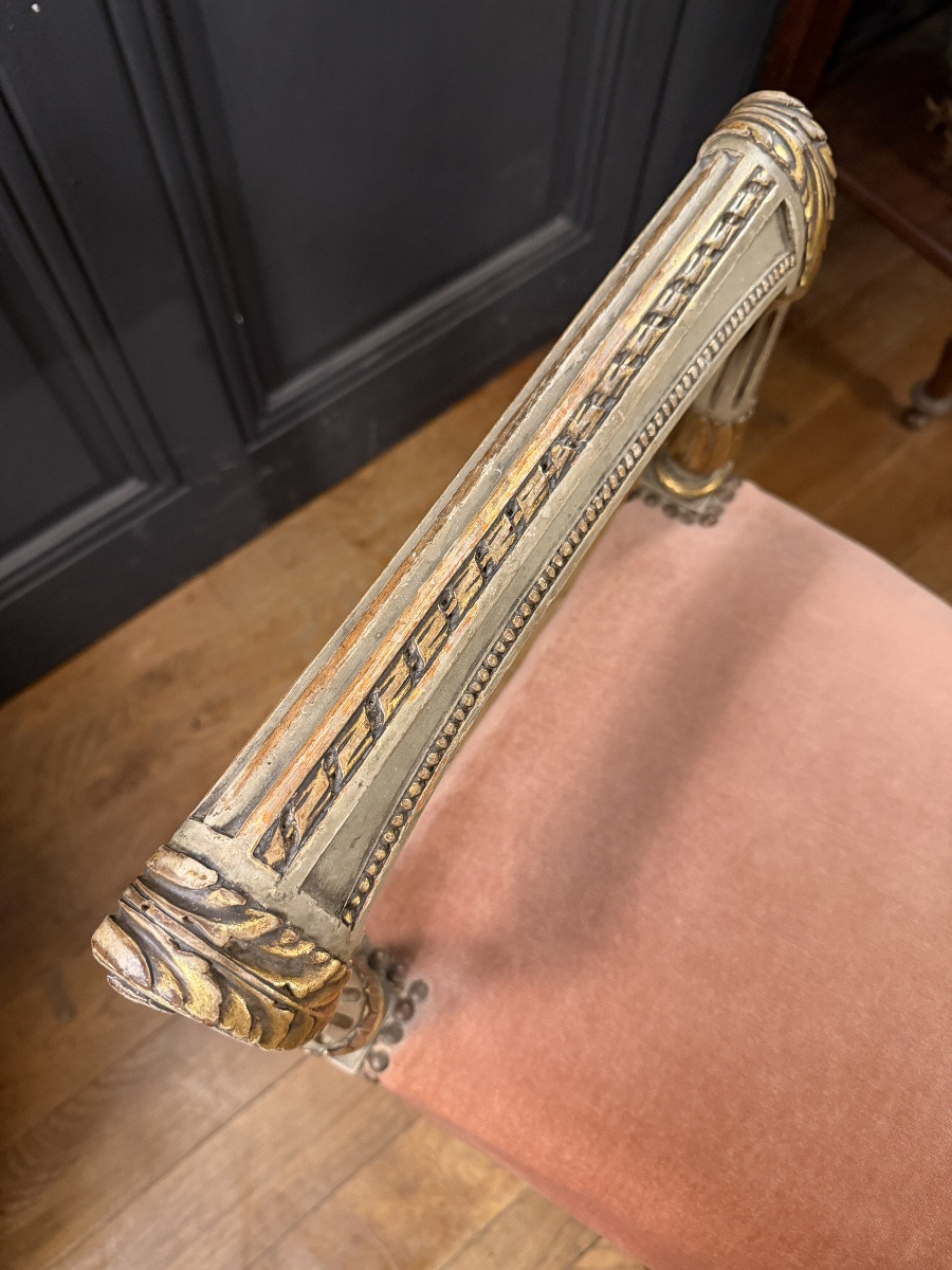 Petite banquette en bois peint de style Louis XVI-photo-4