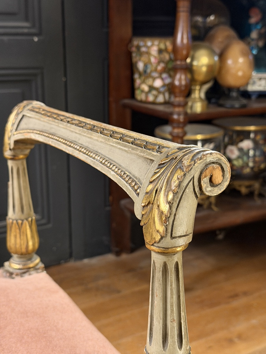 Petite banquette en bois peint de style Louis XVI-photo-5