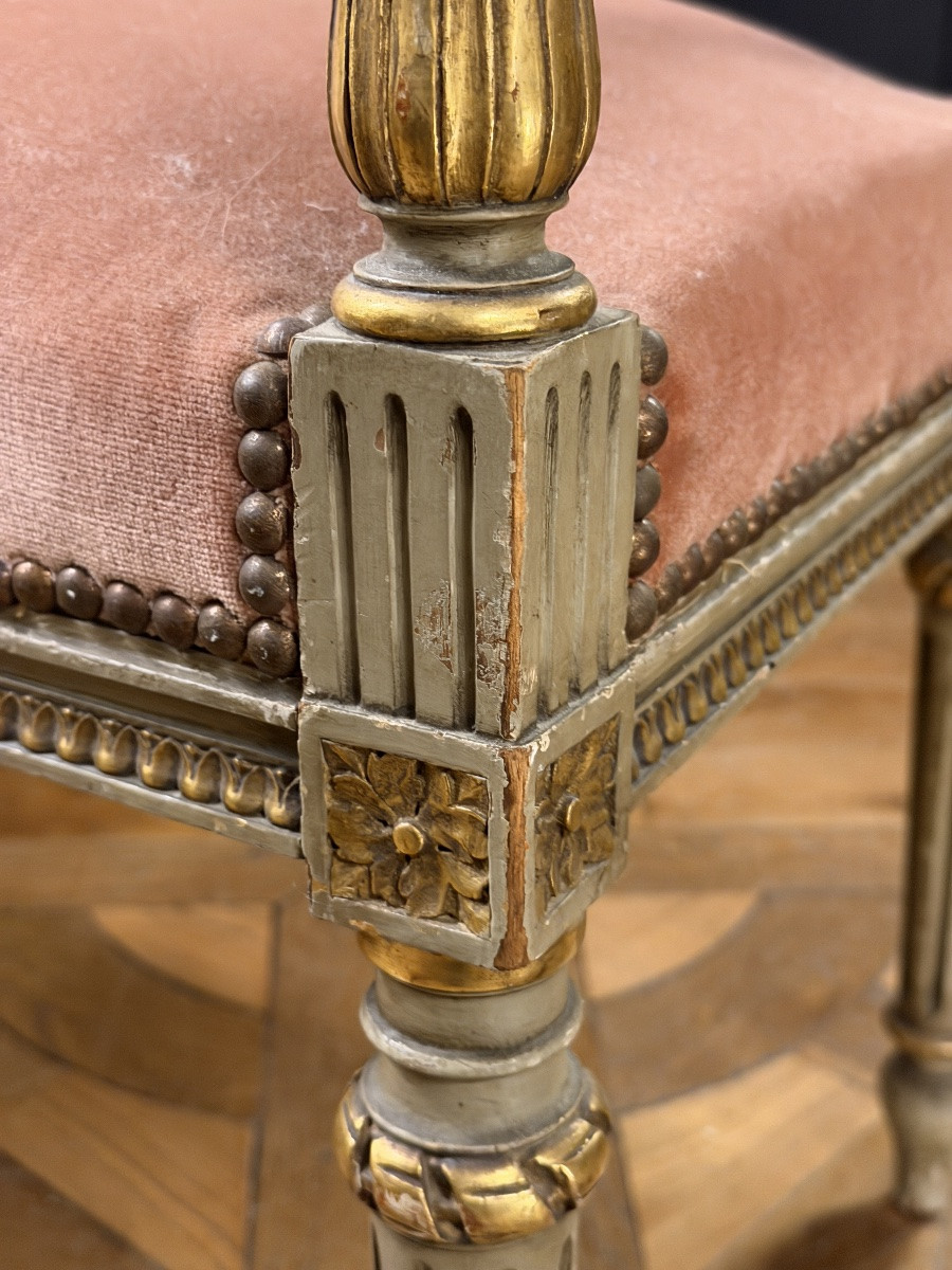 Petite banquette en bois peint de style Louis XVI-photo-6