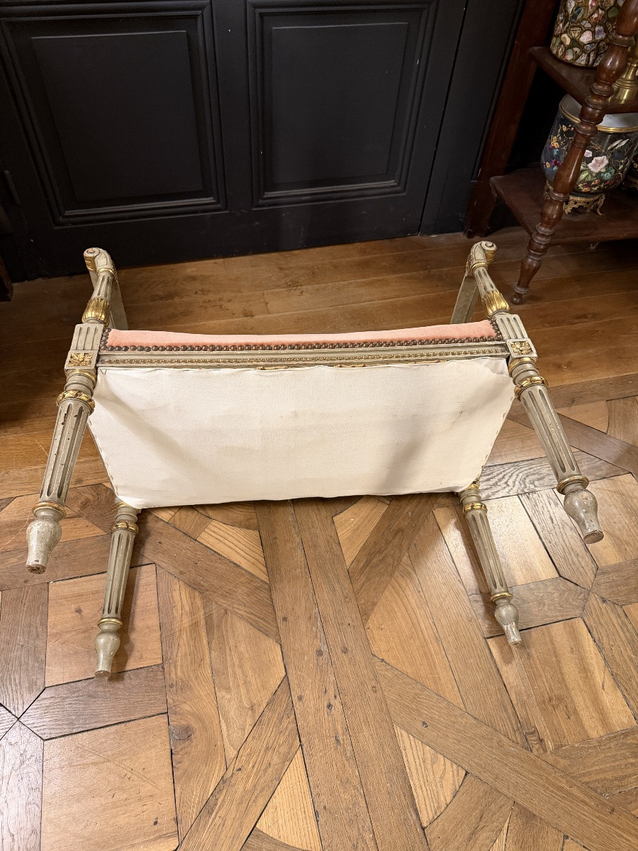 Petite banquette en bois peint de style Louis XVI-photo-7