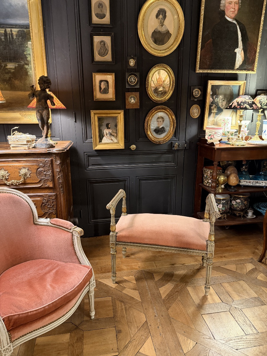 Petite banquette en bois peint de style Louis XVI-photo-8