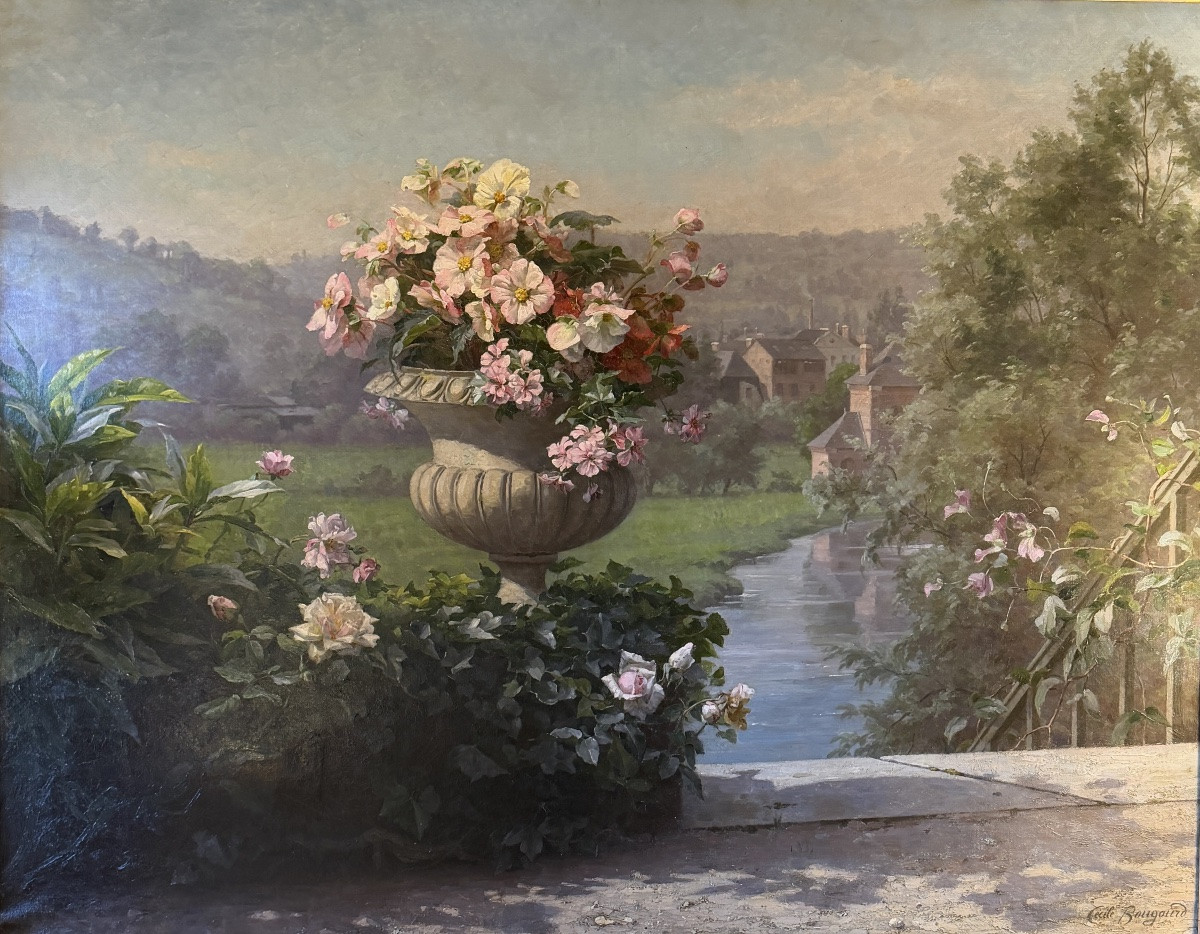 The Bridge, An Important Oil On Canvas By Cécile Bougourd, 19th Century-photo-2