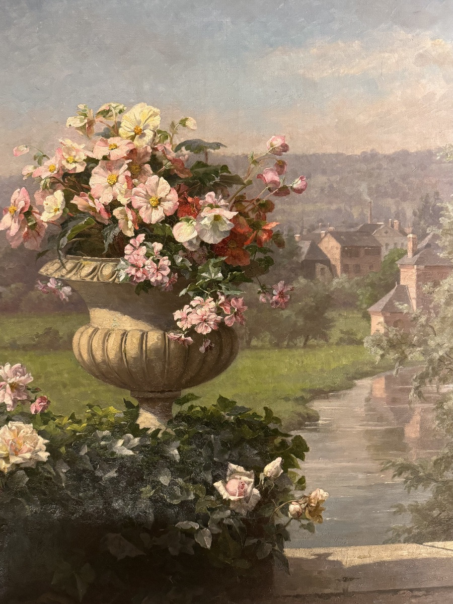 The Bridge, An Important Oil On Canvas By Cécile Bougourd, 19th Century-photo-2