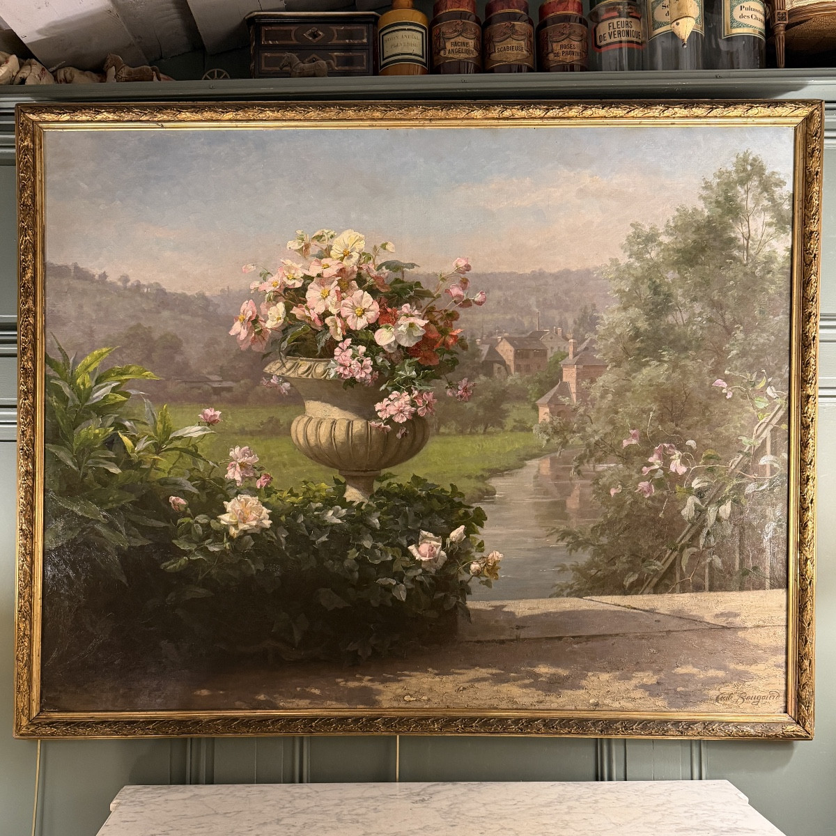 The Bridge, An Important Oil On Canvas By Cécile Bougourd, 19th Century