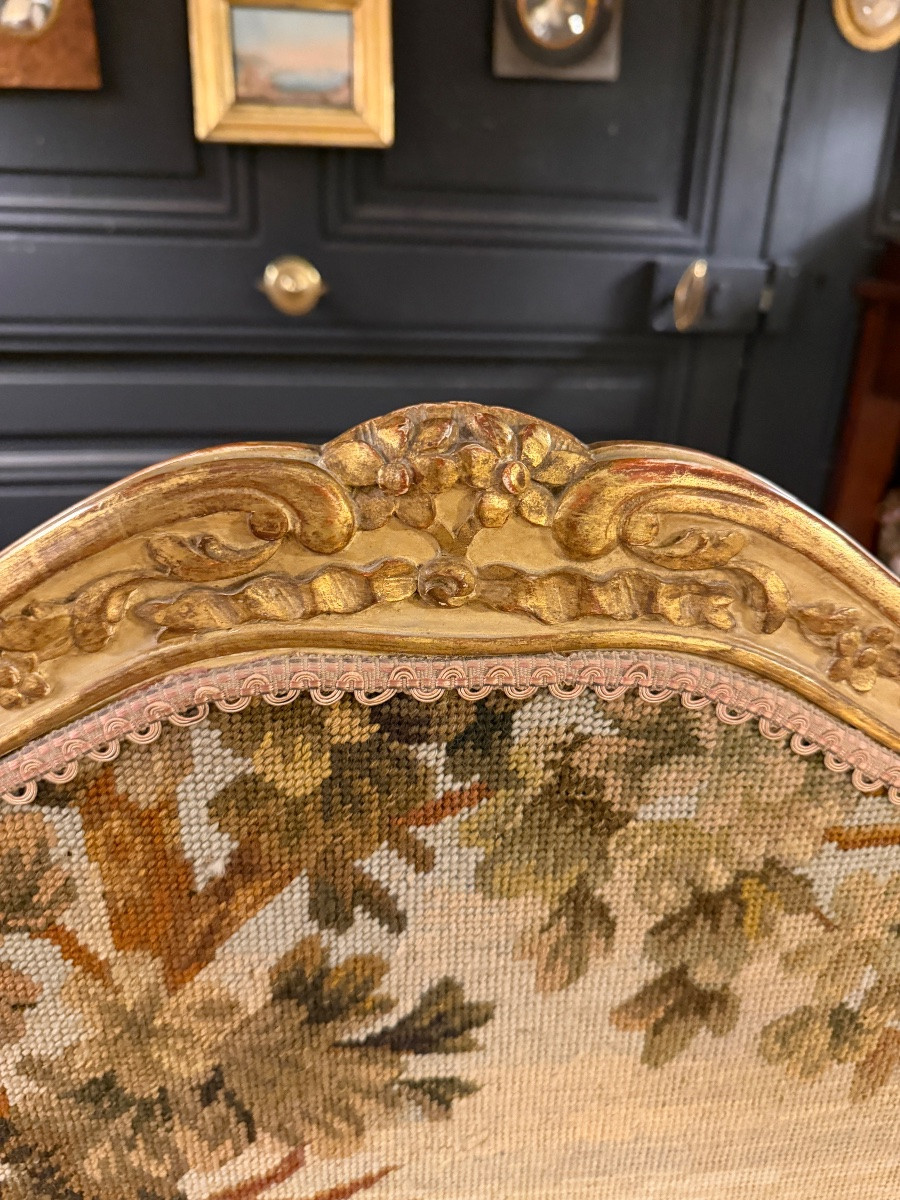 Ecran de cheminée en bois peint et doré-photo-3