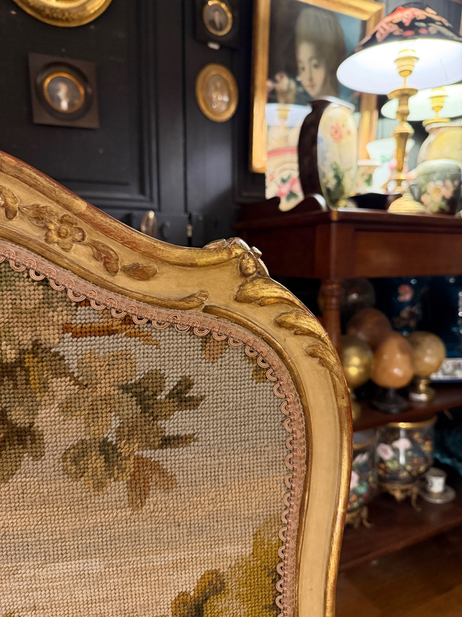 Ecran de cheminée en bois peint et doré-photo-1