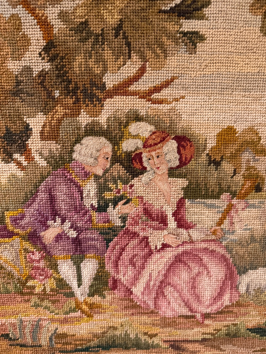 Ecran de cheminée en bois peint et doré-photo-2