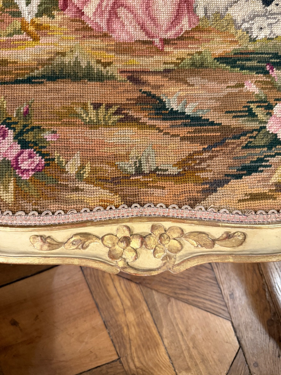 Ecran de cheminée en bois peint et doré-photo-3