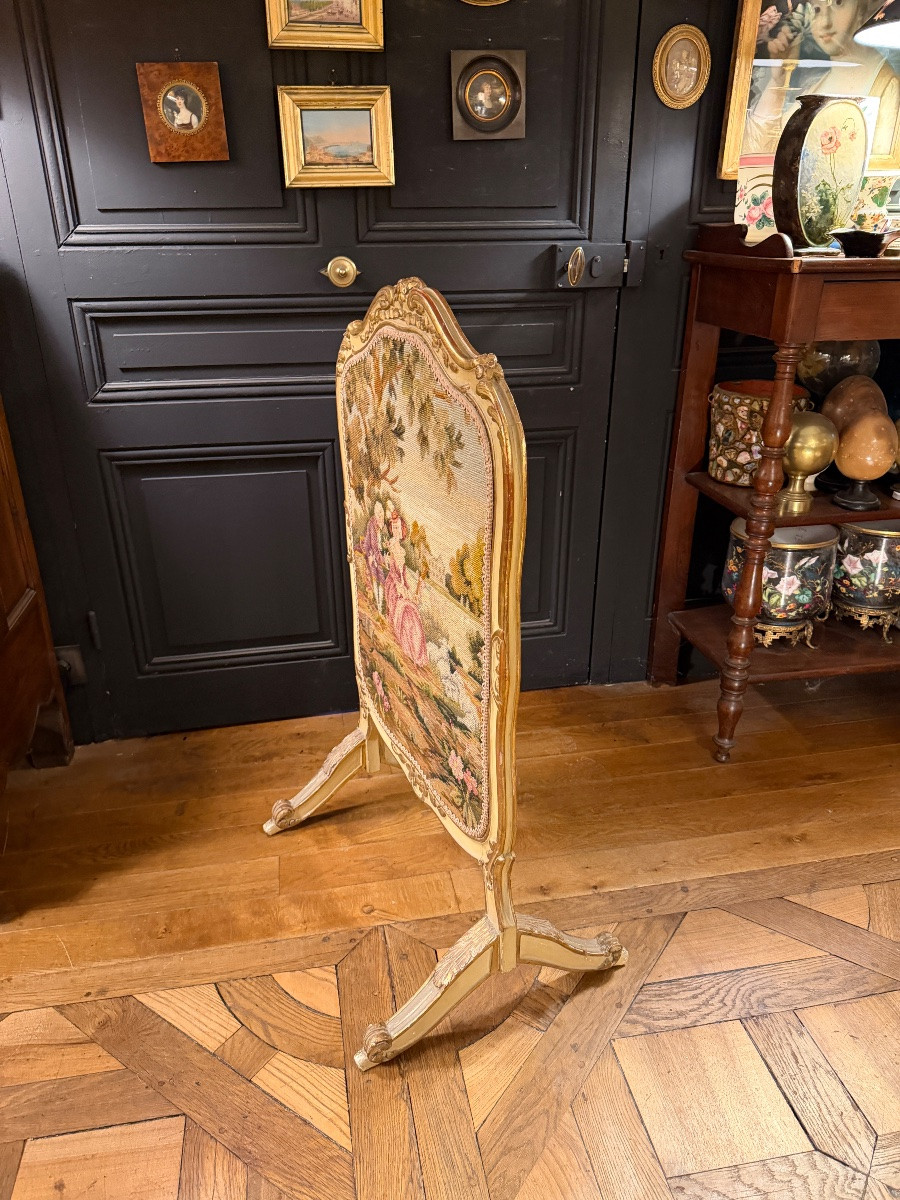 Ecran de cheminée en bois peint et doré-photo-4