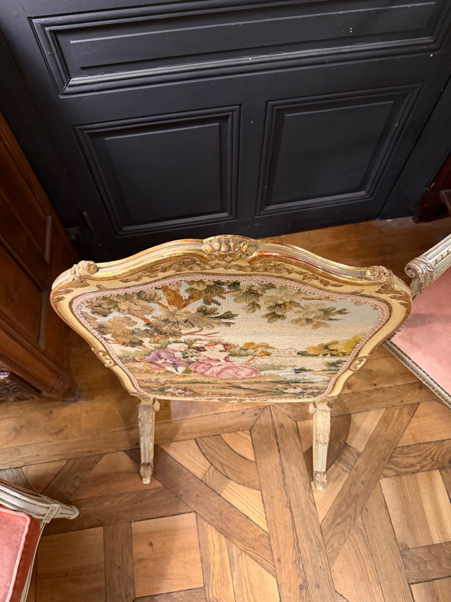 Ecran de cheminée en bois peint et doré-photo-6