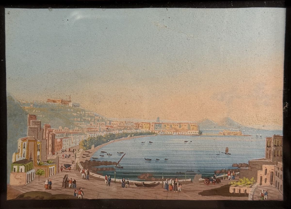 The Bay Of Naples, A Pair Of 19th-century Gouache Paintings-photo-3