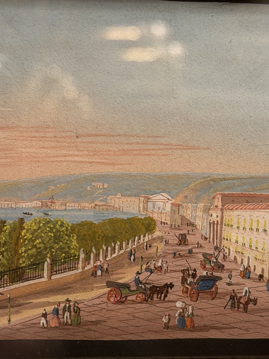 The Bay Of Naples, A Pair Of 19th-century Gouache Paintings-photo-1