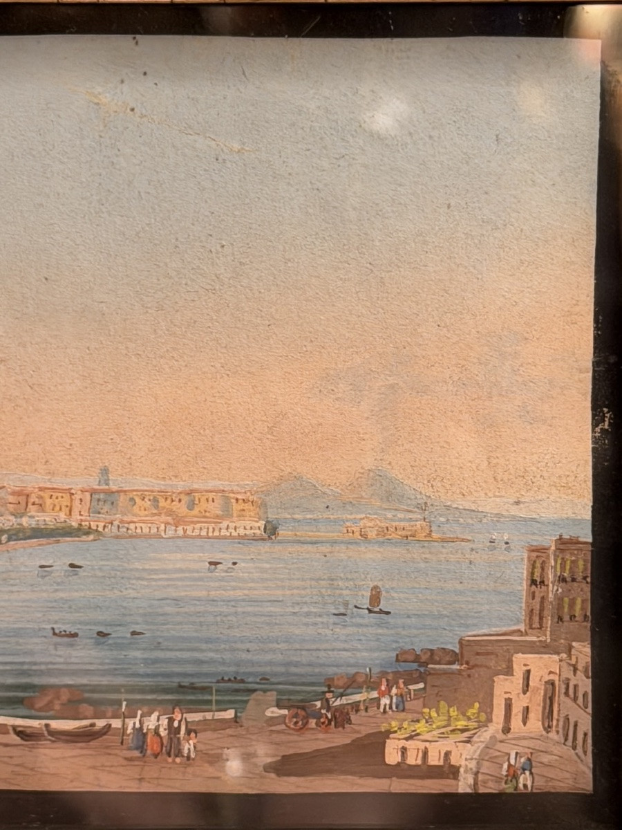 The Bay Of Naples, A Pair Of 19th-century Gouache Paintings-photo-3