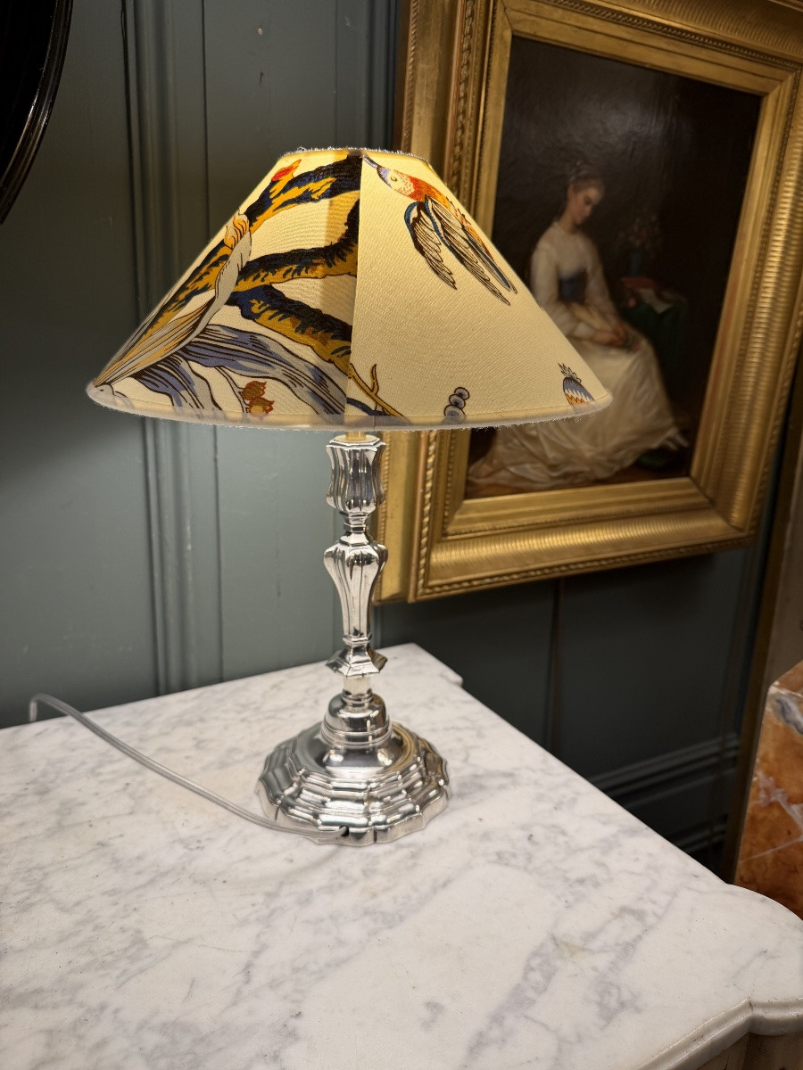 Lampe en bronze argenté, Hauteur 40 cm-photo-4