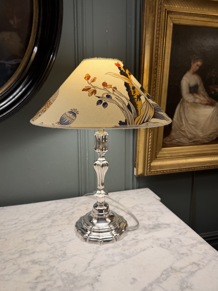 Lampe en bronze argenté, Hauteur 40 cm-photo-1