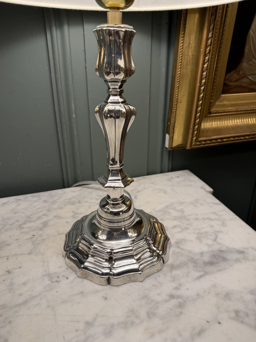 Lampe en bronze argenté, Hauteur 40 cm-photo-2