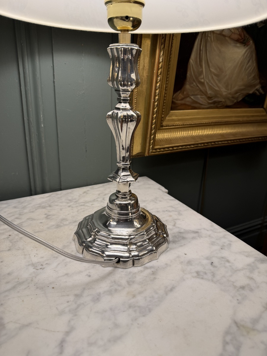 Lampe en bronze argenté, Hauteur 40 cm-photo-3