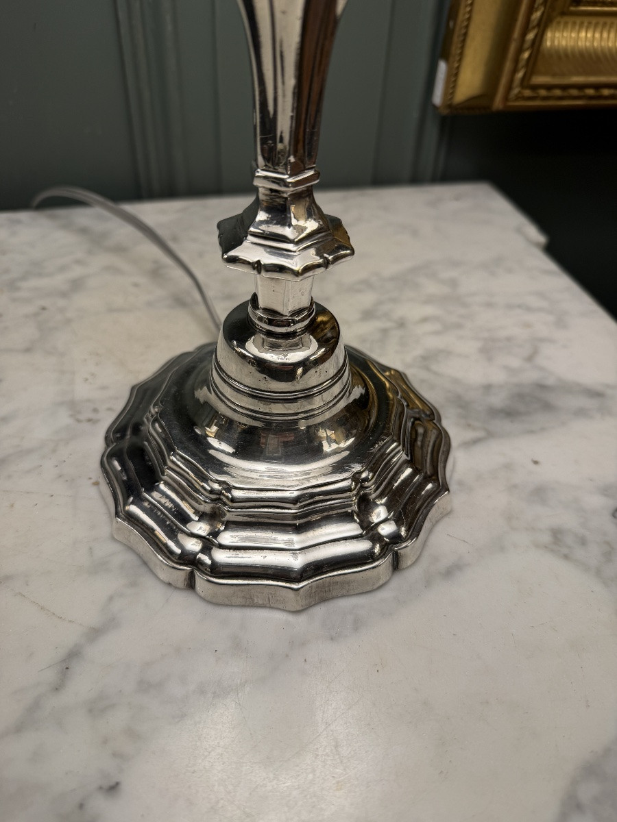 Lampe en bronze argenté, Hauteur 40 cm-photo-4