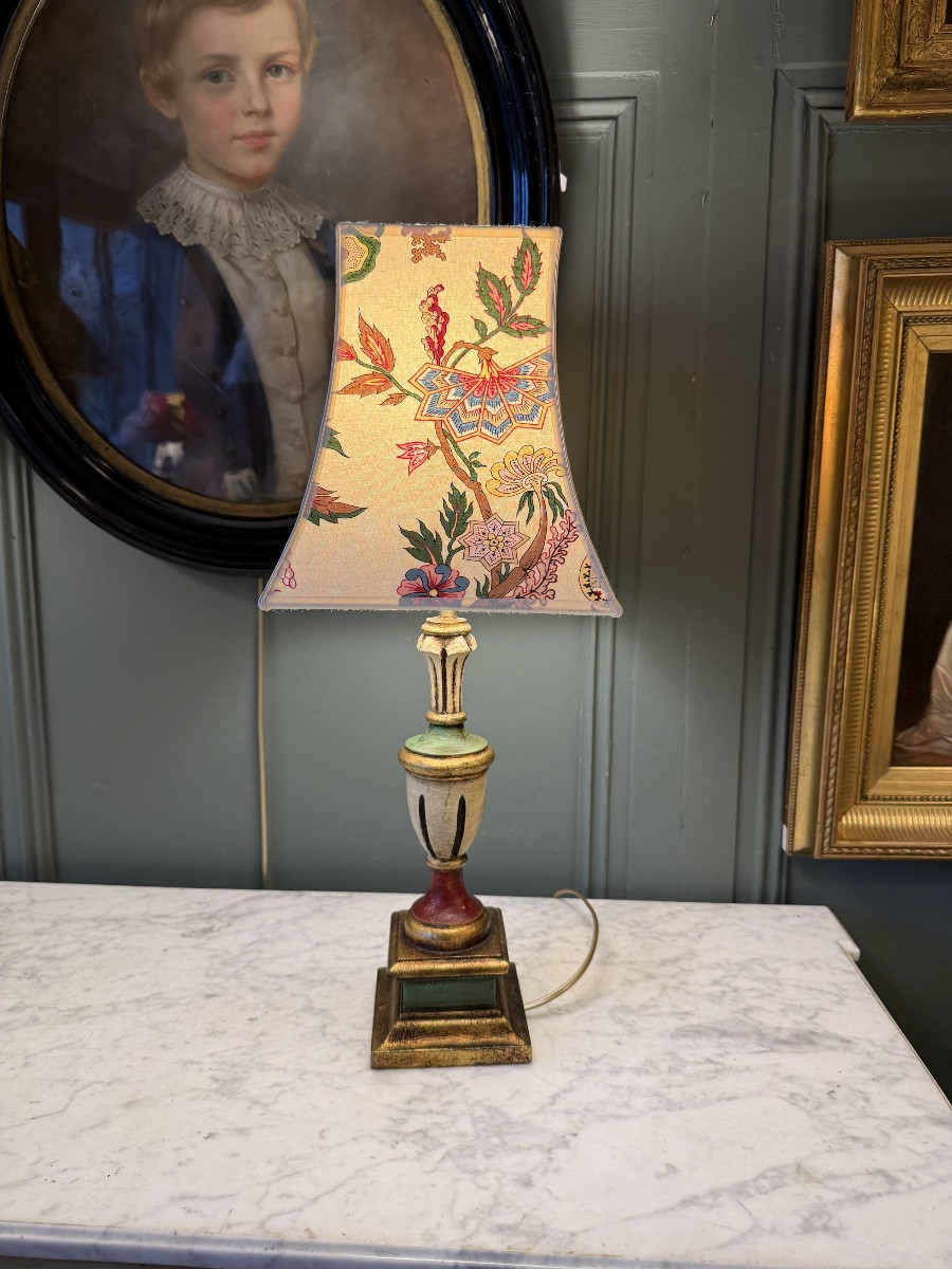 Painted Wooden Lamp, 57 Cm High-photo-3