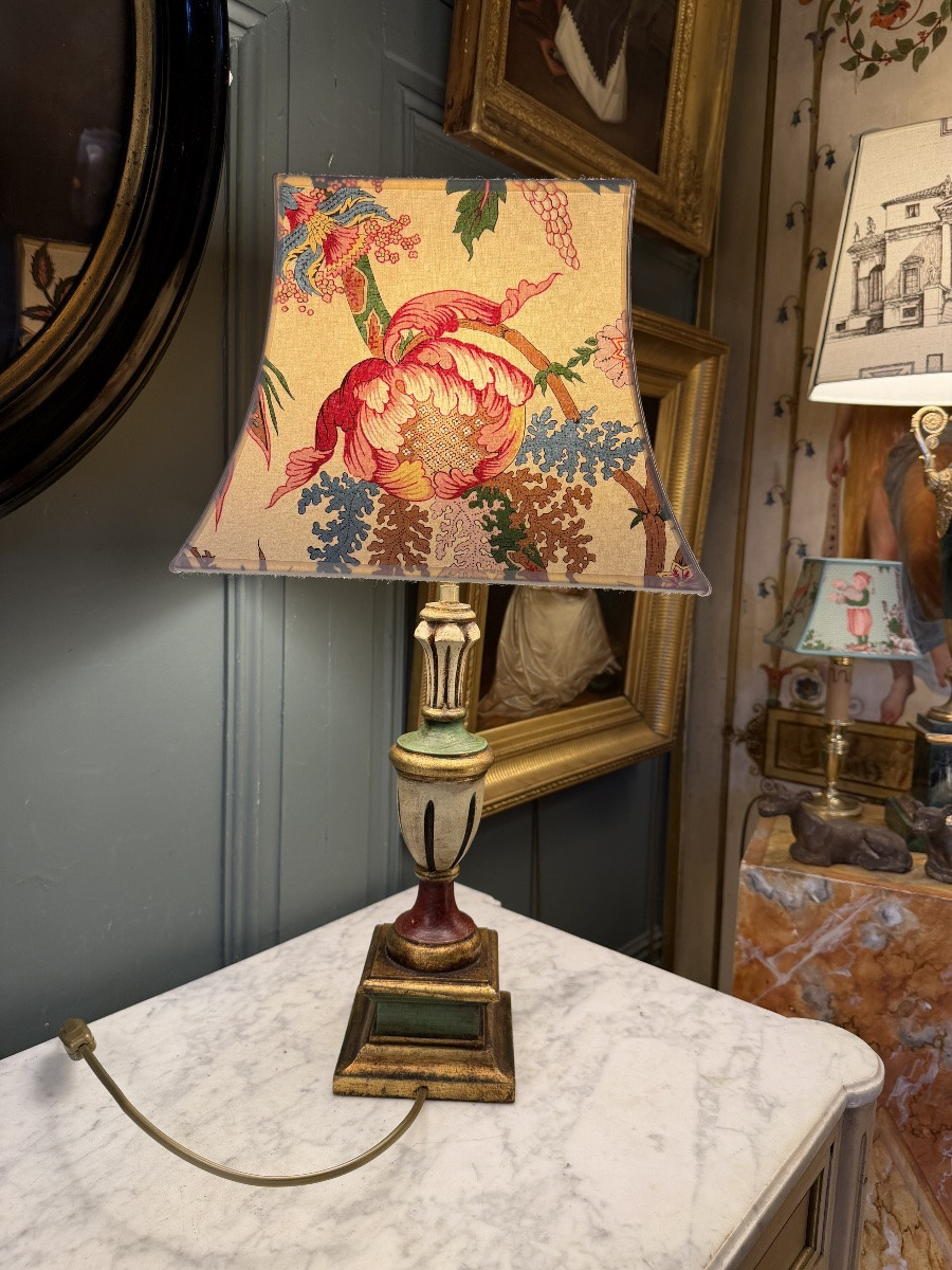 Painted Wooden Lamp, 57 Cm High-photo-4