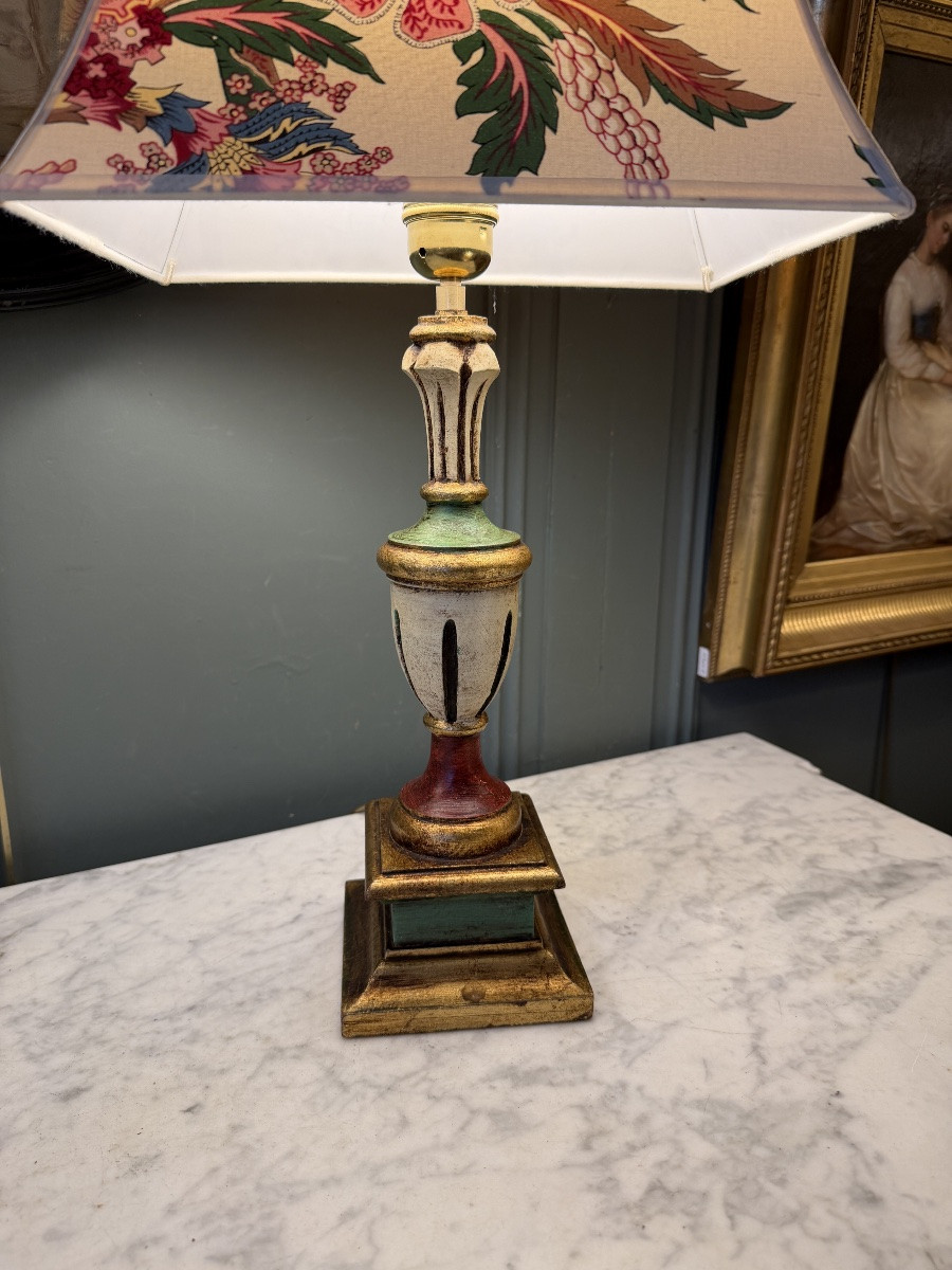 Painted Wooden Lamp, 57 Cm High-photo-4