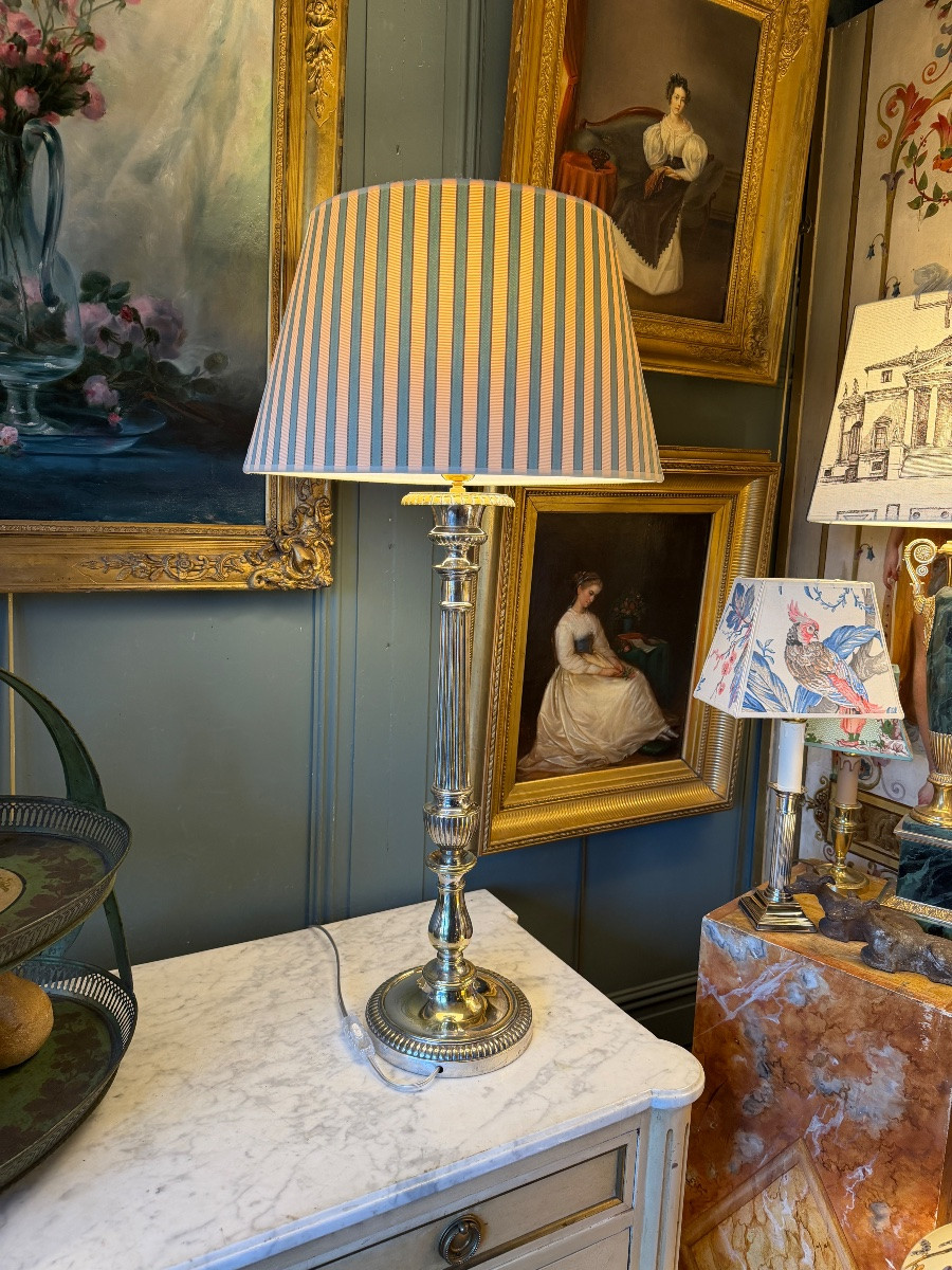 Grande lampe en métal argenté, Hauteur 80 cm-photo-4