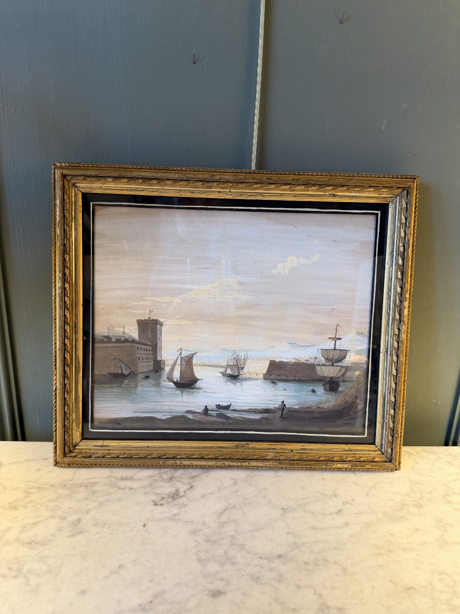 Vue du port de Marseille, Gouache XIXème-photo-4