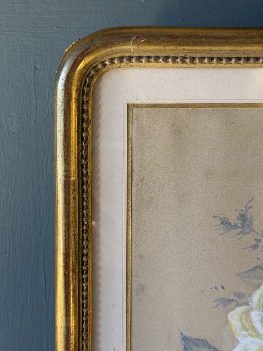 Bouquet Of Old Roses, 19th Century, Gouache & Pastel-photo-3