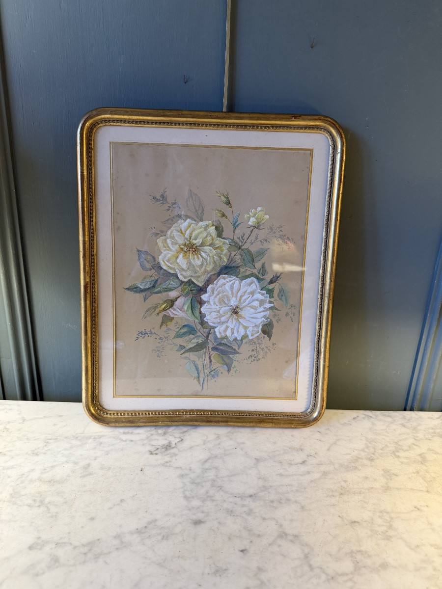 Bouquet Of Old Roses, 19th Century, Gouache & Pastel-photo-4