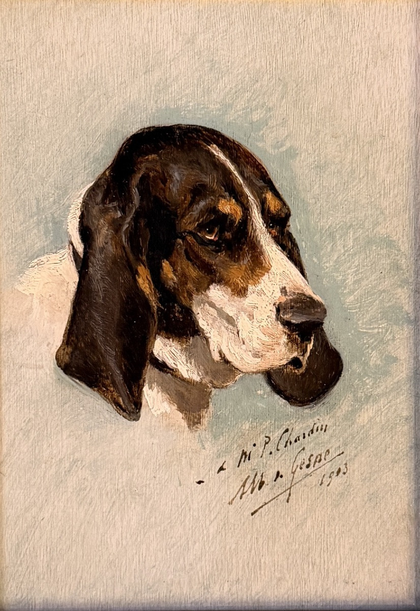 Portrait de chien de Albert de Gesne, daté 1903-photo-2