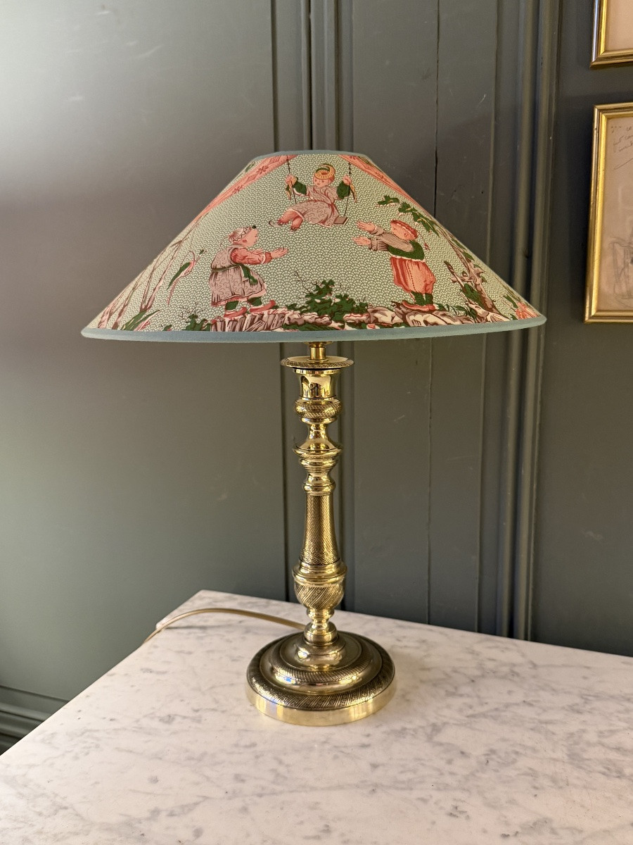 Chiseled Bronze Lamp, Height 44 Cm-photo-2