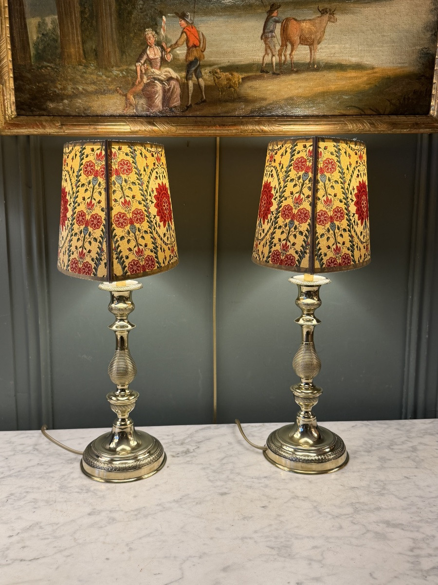 Pair Of 19th-century Bronze Lamps, 42 Cm High-photo-1