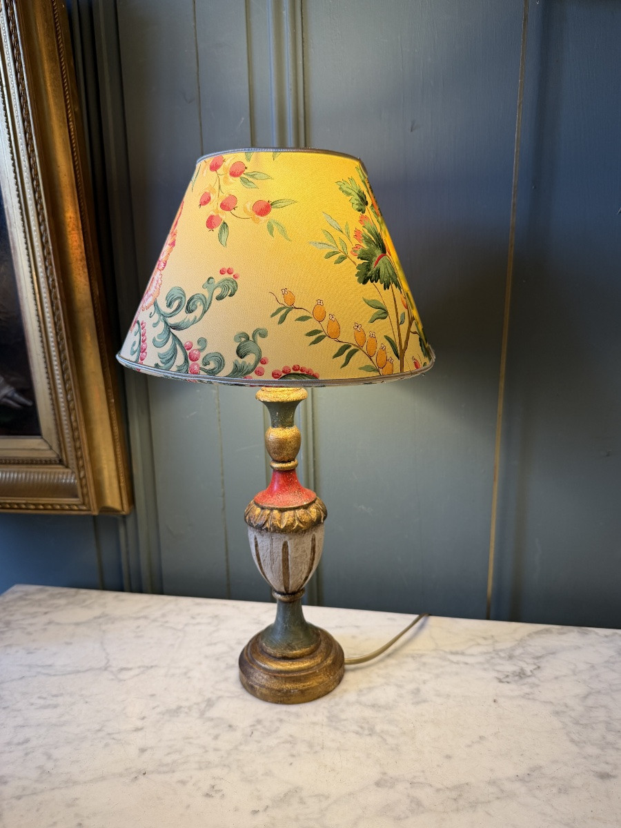 Petite lampe en bois peint, hauteur 43.5  cm-photo-4