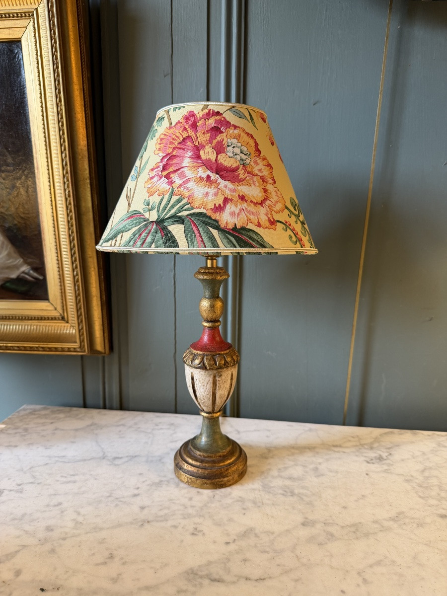 Petite lampe en bois peint, hauteur 43.5  cm-photo-1