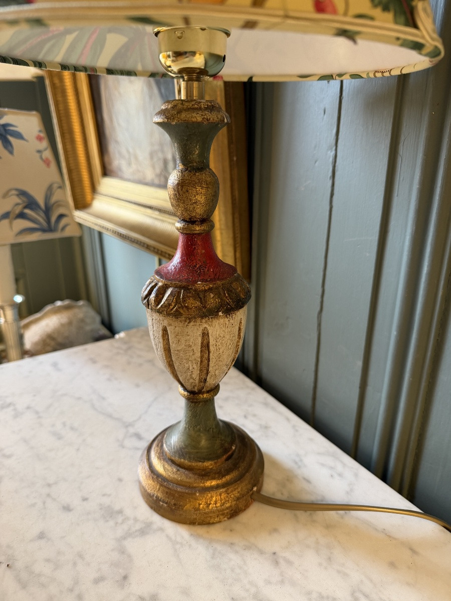 Petite lampe en bois peint, hauteur 43.5  cm-photo-5