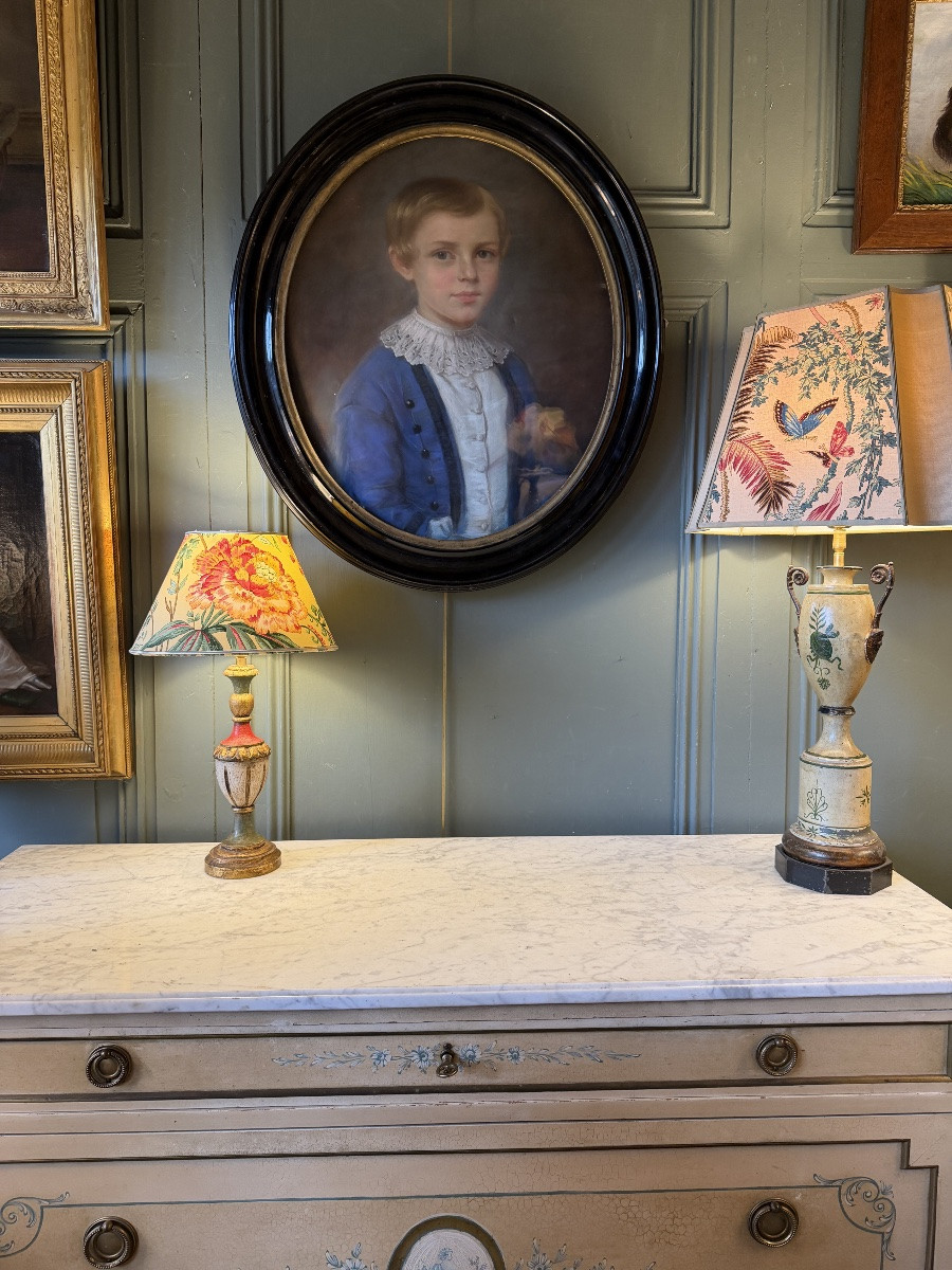 Petite lampe en bois peint, hauteur 43.5  cm-photo-7