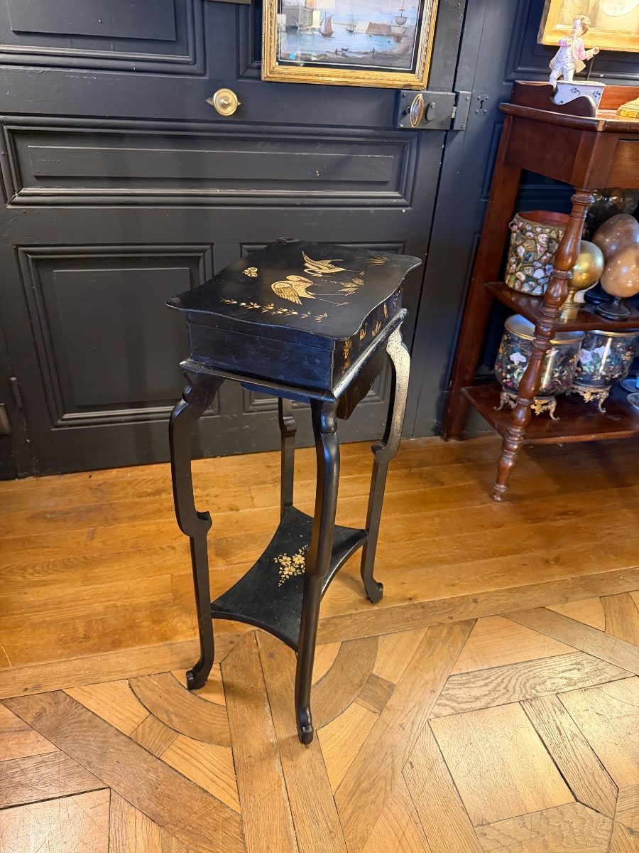 Travailleuse en Laque et bois noirci, époque Napoléon III-photo-3