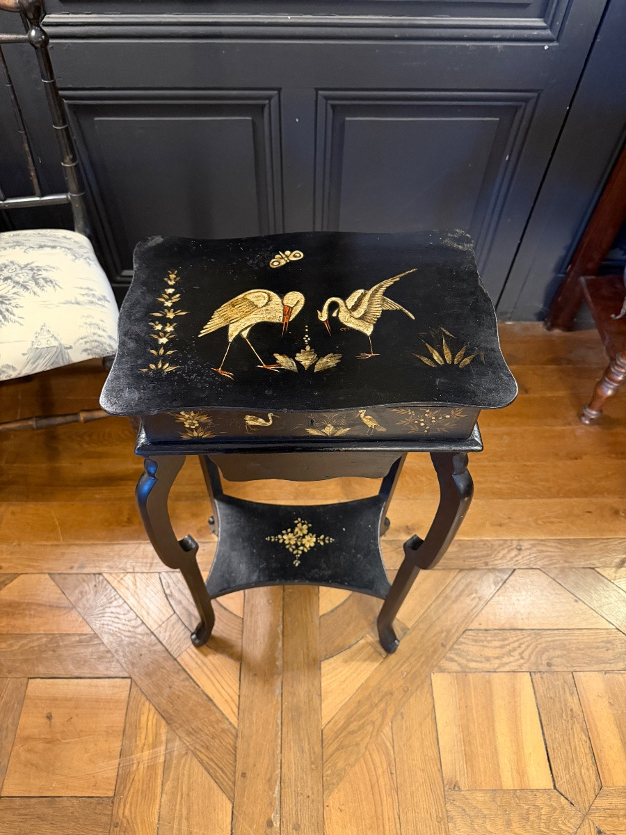 Travailleuse en Laque et bois noirci, époque Napoléon III-photo-2