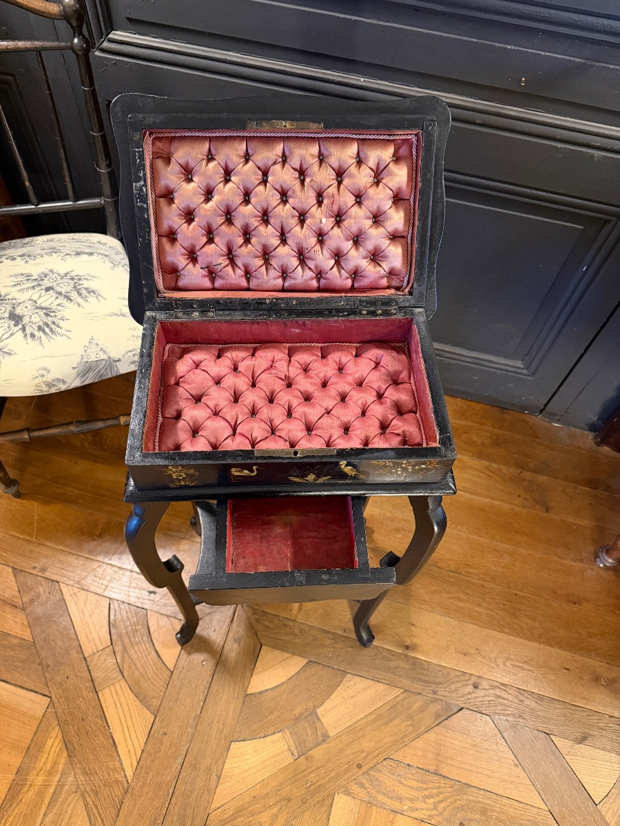 Travailleuse en Laque et bois noirci, époque Napoléon III-photo-4