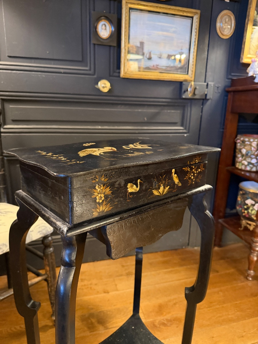 Travailleuse en Laque et bois noirci, époque Napoléon III-photo-5