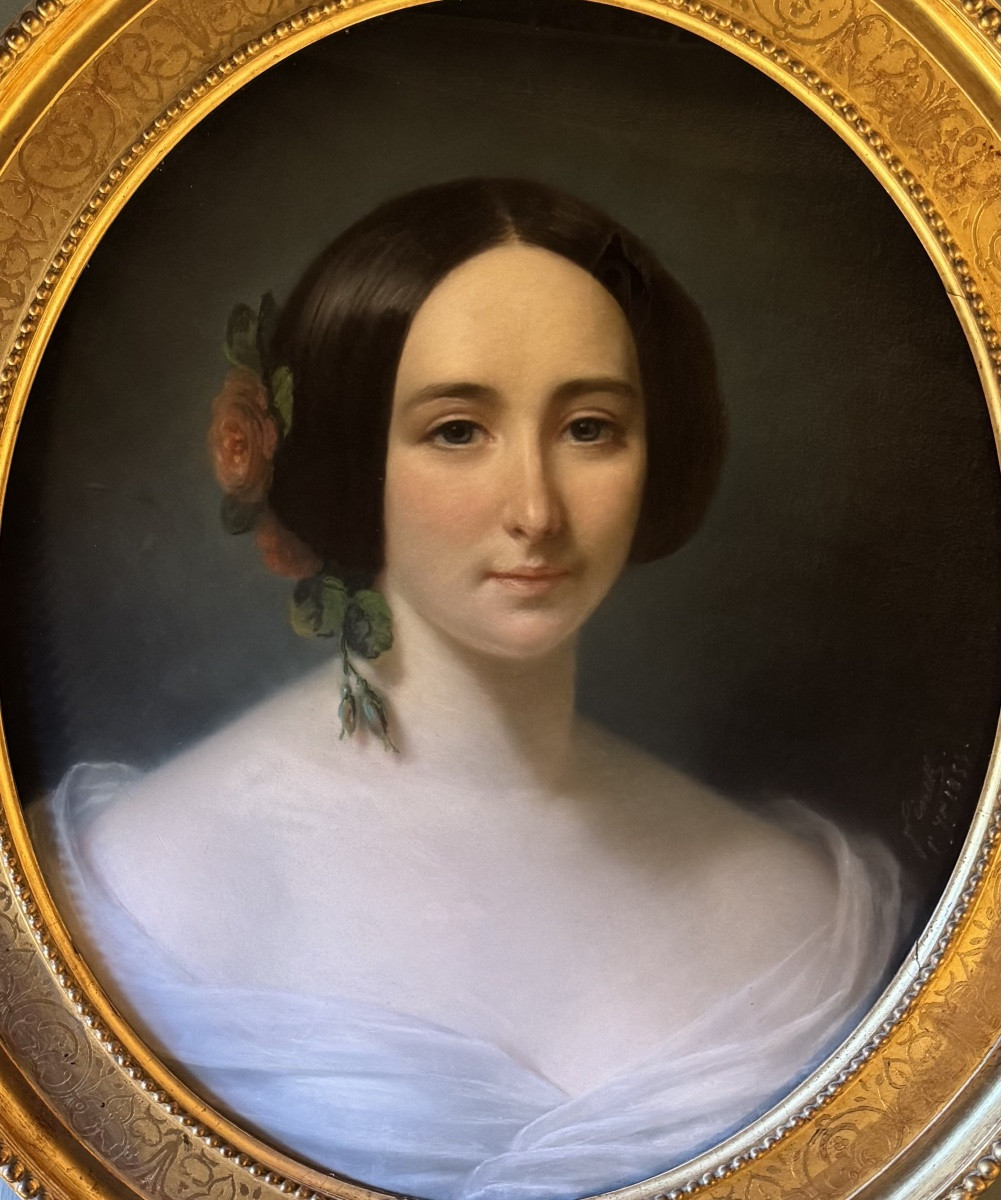 Portrait de dame par Adolphe  Finck, Pastel daté 1855-photo-2