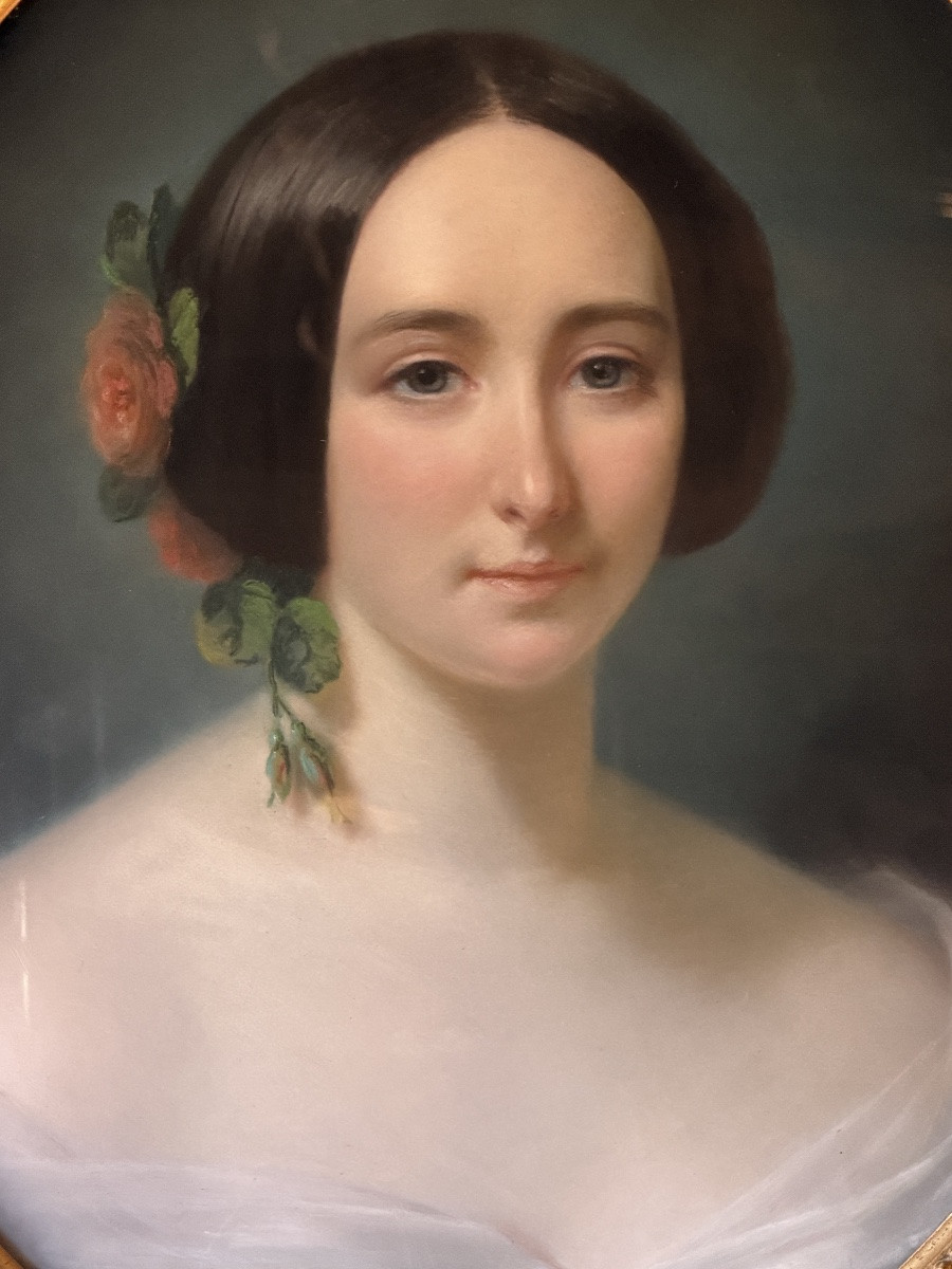 Portrait de dame par Adolphe  Finck, Pastel daté 1855-photo-3