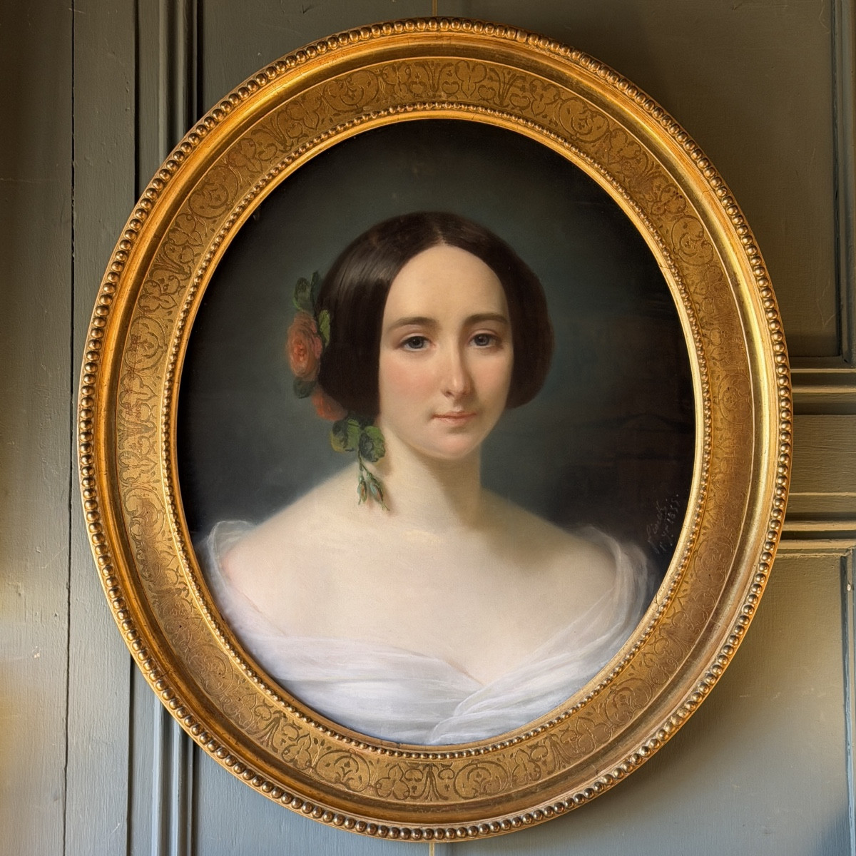 Portrait de dame par Adolphe  Finck, Pastel daté 1855