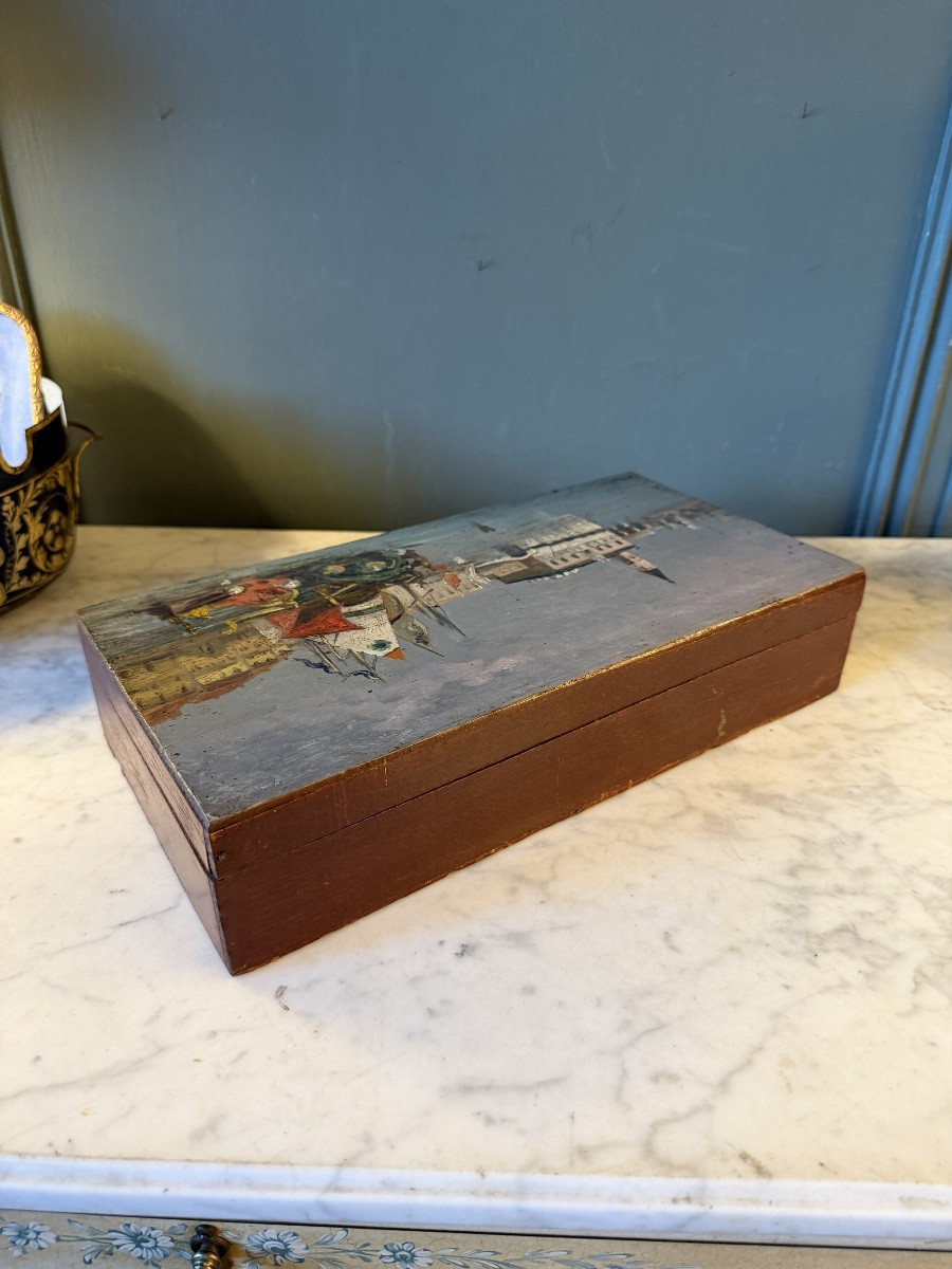 Le Grand Canal de Venise, boite en bois peint XIXème-photo-4