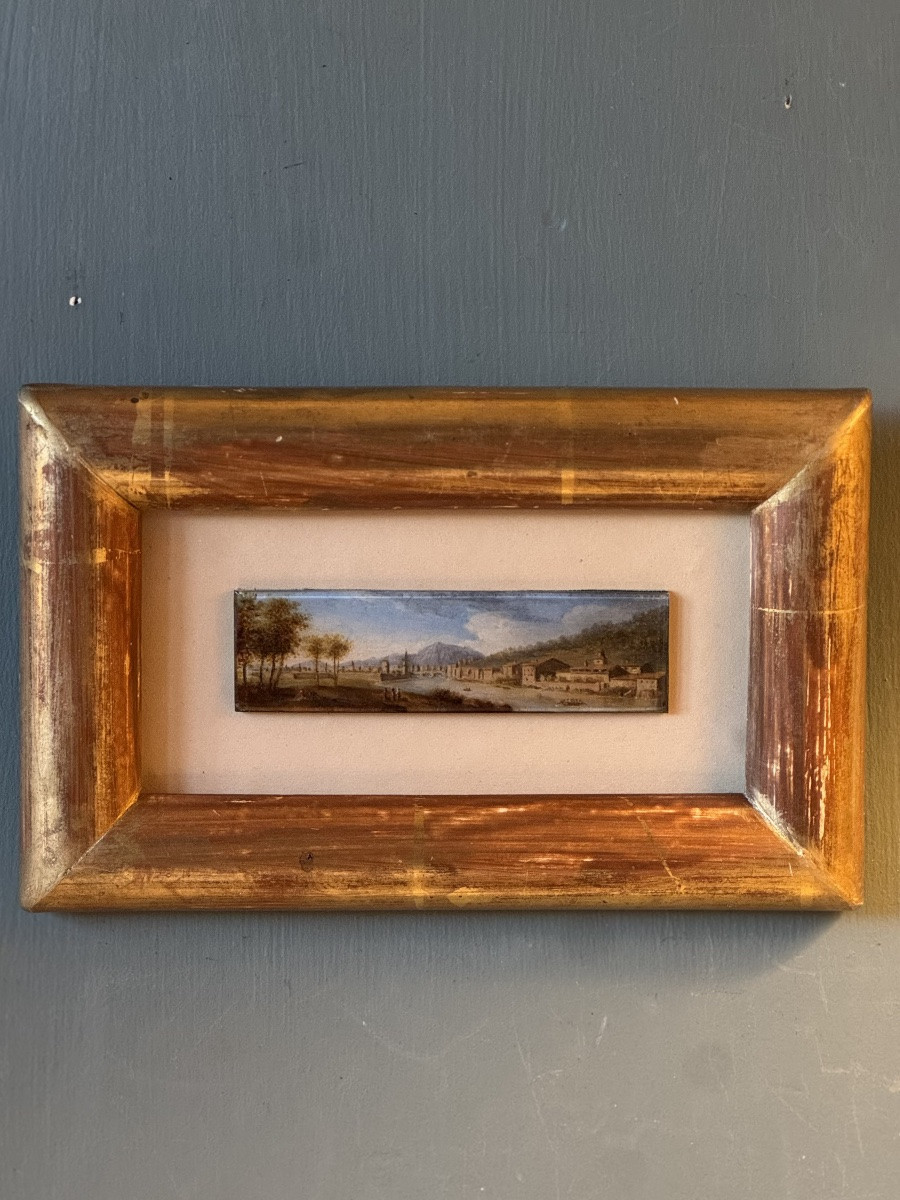 Paysages animés : Paris, Grenoble et la campagne, suite de quatre fixés sous verre XIXème-photo-2