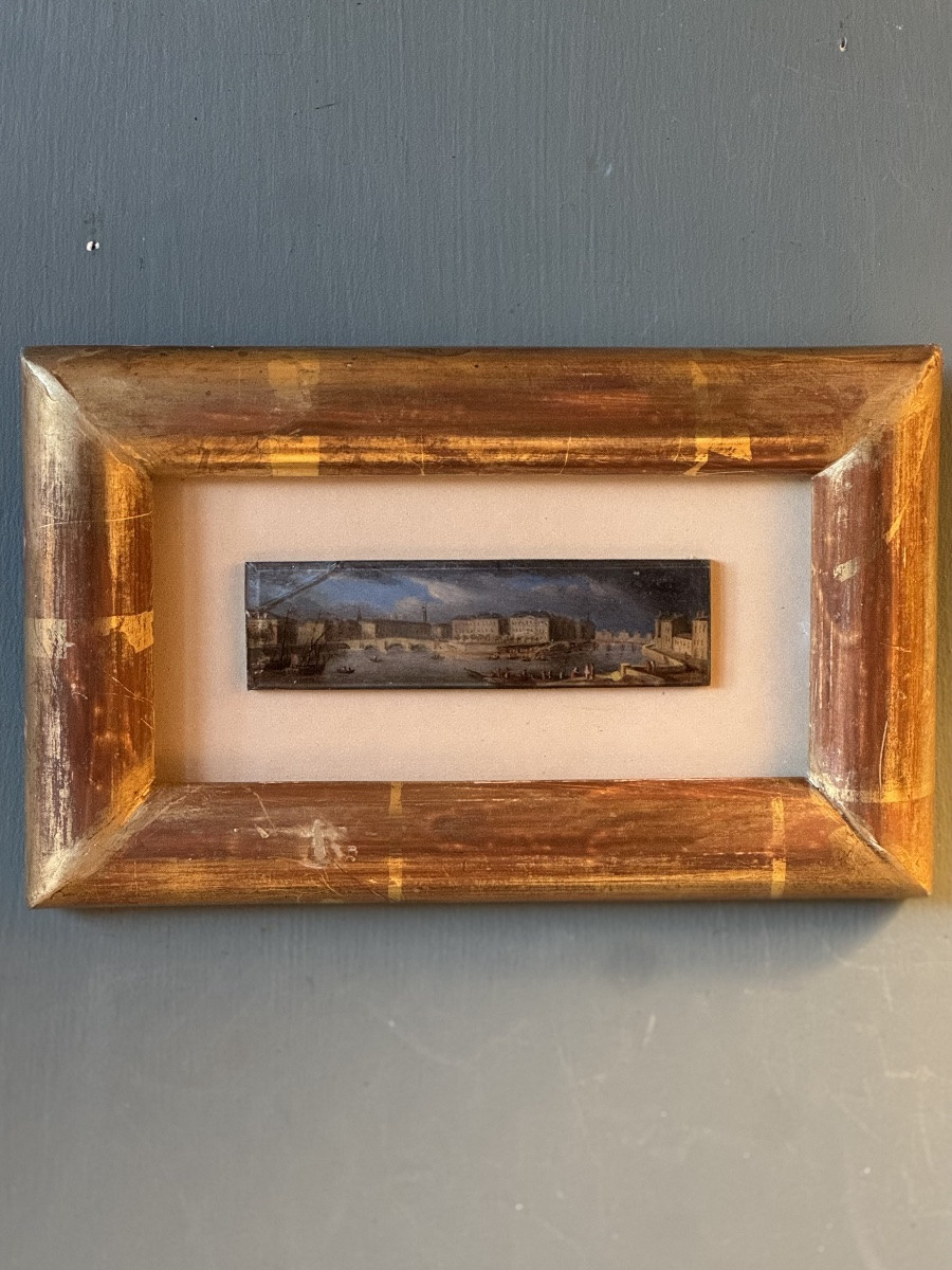 Paysages animés : Paris, Grenoble et la campagne, suite de quatre fixés sous verre XIXème-photo-3